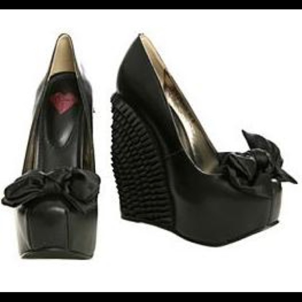 T.U.K. Genuine Leather Ruffle Heel Bow Wedge